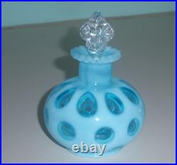 FENTON VINTAGE VERY RARE BLUE OPALESCENT COIN DOT PERFUME BOTTLE c. 1940-1949