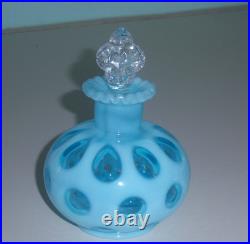 FENTON VINTAGE VERY RARE BLUE OPALESCENT COIN DOT PERFUME BOTTLE c. 1940-1949