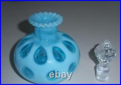 FENTON VINTAGE VERY RARE BLUE OPALESCENT COIN DOT PERFUME BOTTLE c. 1940-1949