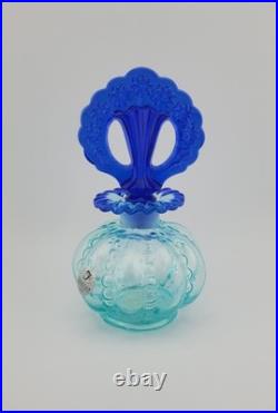Fenton Aqua Iridized Glass Perfume Bottle Cobalt Blue Stopper Vintage Art Glass