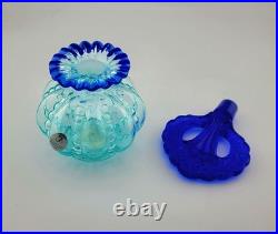 Fenton Aqua Iridized Glass Perfume Bottle Cobalt Blue Stopper Vintage Art Glass
