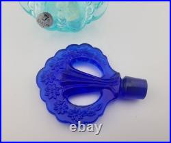 Fenton Aqua Iridized Glass Perfume Bottle Cobalt Blue Stopper Vintage Art Glass