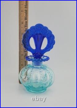 Fenton Aqua Iridized Glass Perfume Bottle Cobalt Blue Stopper Vintage Art Glass