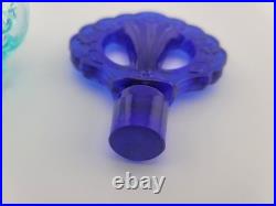 Fenton Aqua Iridized Glass Perfume Bottle Cobalt Blue Stopper Vintage Art Glass
