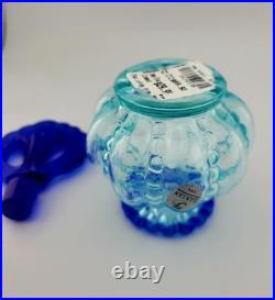Fenton Aqua Iridized Glass Perfume Bottle Cobalt Blue Stopper Vintage Art Glass