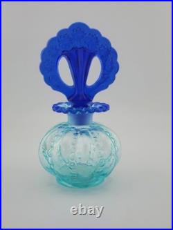 Fenton Aqua Iridized Glass Perfume Bottle Cobalt Blue Stopper Vintage Art Glass
