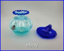 Fenton Aqua Iridized Glass Perfume Bottle Cobalt Blue Stopper Vintage Art Glass