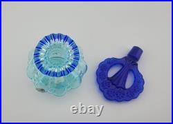 Fenton Aqua Iridized Glass Perfume Bottle Cobalt Blue Stopper Vintage Art Glass