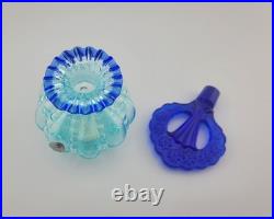 Fenton Aqua Iridized Glass Perfume Bottle Cobalt Blue Stopper Vintage Art Glass