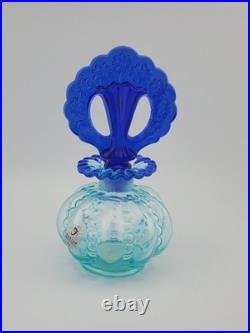 Fenton Aqua Iridized Glass Perfume Bottle Cobalt Blue Stopper Vintage Art Glass