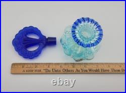 Fenton Aqua Iridized Glass Perfume Bottle Cobalt Blue Stopper Vintage Art Glass