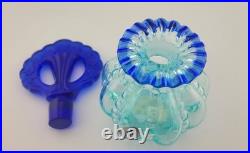 Fenton Aqua Iridized Glass Perfume Bottle Cobalt Blue Stopper Vintage Art Glass