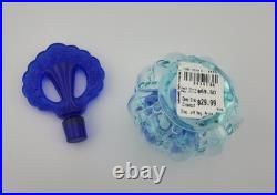 Fenton Aqua Iridized Glass Perfume Bottle Cobalt Blue Stopper Vintage Art Glass