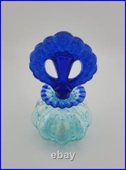 Fenton Aqua Iridized Glass Perfume Bottle Cobalt Blue Stopper Vintage Art Glass