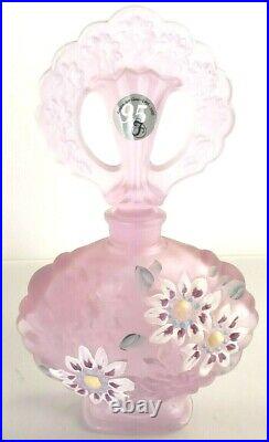 Fenton Art Glass Perfume Bottle Satin Lilac Embossed Hand Painted Signed Vintage