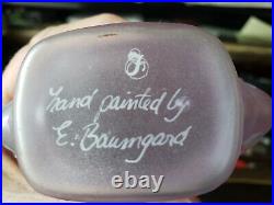 Fenton Art Glass Perfume Bottle Satin Lilac Embossed Hand Painted Signed Vintage