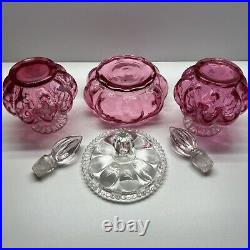 Fenton Cranberry Glass Powder Jar & 2 Perfume Bottles Vintage BEAUTIFUL