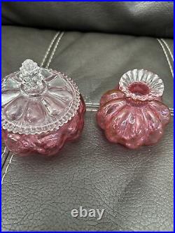 Fenton Cranberry Glass Poweder Jar & 2 Perfume Bottles Vintage