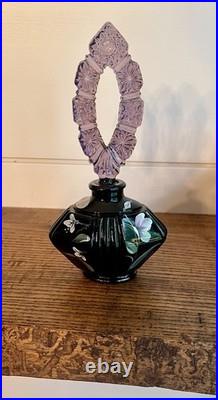 Fenton-Vintage Black Art Glass Hand Painted Perfume Bottle-Original Box & Labels