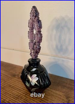 Fenton-Vintage Black Art Glass Hand Painted Perfume Bottle-Original Box & Labels