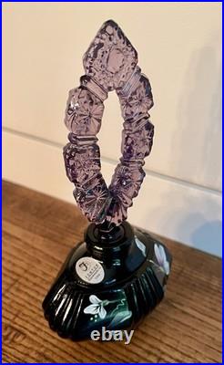 Fenton-Vintage Black Art Glass Hand Painted Perfume Bottle-Original Box & Labels
