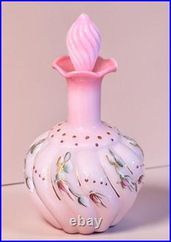 Fenton Vintage Pink Rosalene Glass Hand Painted Perfume Bottle MINT