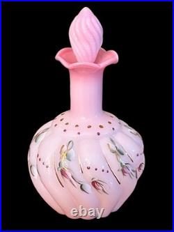 Fenton Vintage Pink Rosalene Glass Hand Painted Perfume Bottle MINT