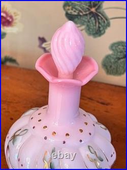 Fenton Vintage Pink Rosalene Glass Hand Painted Perfume Bottle MINT