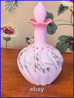 Fenton Vintage Pink Rosalene Glass Hand Painted Perfume Bottle MINT