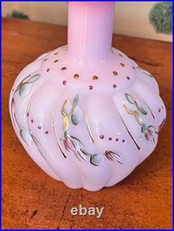 Fenton Vintage Pink Rosalene Glass Hand Painted Perfume Bottle MINT