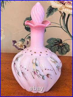 Fenton Vintage Pink Rosalene Glass Hand Painted Perfume Bottle MINT
