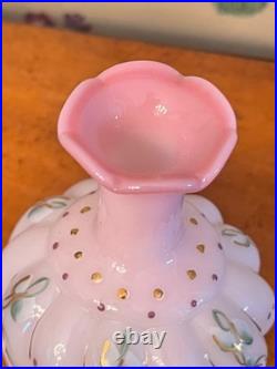 Fenton Vintage Pink Rosalene Glass Hand Painted Perfume Bottle MINT