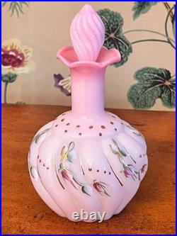 Fenton Vintage Pink Rosalene Glass Hand Painted Perfume Bottle MINT