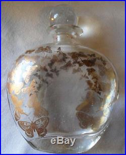 French Vintage PERFUME Clear Glass BOTTLE, Gold Butterflies, Jardin des Thermes