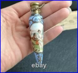 French antique icicle scent bottle, porcelain, romantic scene