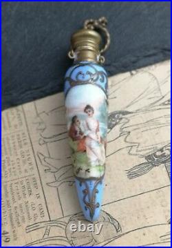 French antique icicle scent bottle, porcelain, romantic scene