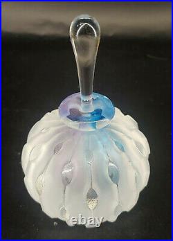 Frosted Satin Iridescent Glass w Drops & Stripes Blue & Purple Vintage s-3C