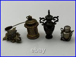 GROUP 4X Vintage Small Perfume Metal Bottle 2X Pins 2X Urns Sterling GROUP 4X Vintage Small Perfume Metal Bottle 2X Pins 2X Urns Sterling