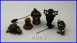 GROUP 4X Vintage Small Perfume Metal Bottle 2X Pins 2X Urns Sterling GROUP 4X Vintage Small Perfume Metal Bottle 2X Pins 2X Urns Sterling