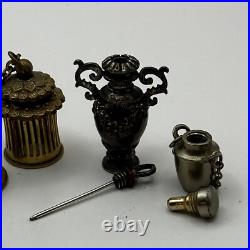 GROUP 4X Vintage Small Perfume Metal Bottle 2X Pins 2X Urns Sterling GROUP 4X Vintage Small Perfume Metal Bottle 2X Pins 2X Urns Sterling