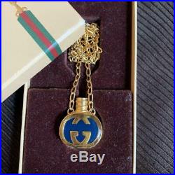 GUCCI GG Interlocking Logo Perfume Bottle Motif Pendant Necklace Vintage Jewelry