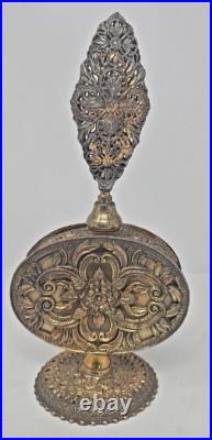 Gilded Ormolu Vintage Vanity Filigree Perfume Bottle W Flowers Applicator U219/1