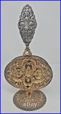 Gilded Ormolu Vintage Vanity Filigree Perfume Bottle W Flowers Applicator U219/1