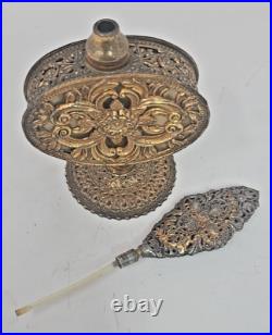 Gilded Ormolu Vintage Vanity Filigree Perfume Bottle W Flowers Applicator U219/1