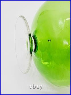 Glass Perfume Bottles Pair of 2 Matching Green w Clear Swirled Stoppers Antique