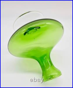 Glass Perfume Bottles Pair of 2 Matching Green w Clear Swirled Stoppers Antique