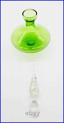 Glass Perfume Bottles Pair of 2 Matching Green w Clear Swirled Stoppers Antique