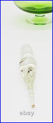 Glass Perfume Bottles Pair of 2 Matching Green w Clear Swirled Stoppers Antique