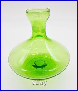 Glass Perfume Bottles Pair of 2 Matching Green w Clear Swirled Stoppers Antique