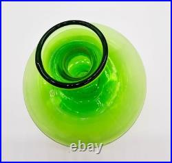 Glass Perfume Bottles Pair of 2 Matching Green w Clear Swirled Stoppers Antique
